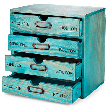 Turquoise Single Drawer Unit - European Country Style Desk Organizer Box - 9.7x7x2.6 Teal Wooden Stackable Drawer - Countertop Organizer Drawer w/Label Holder - Single Monitor Shelf