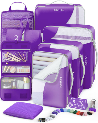 10 Set Packing Cubes for Travel, Gifts for Women Mom,Anti-Tearing Suitcase Organizer for Luggage with Shoe & Hanging Toiletry Bag,OlarHike Vacation Essentials & Accessories for Cruise Ship