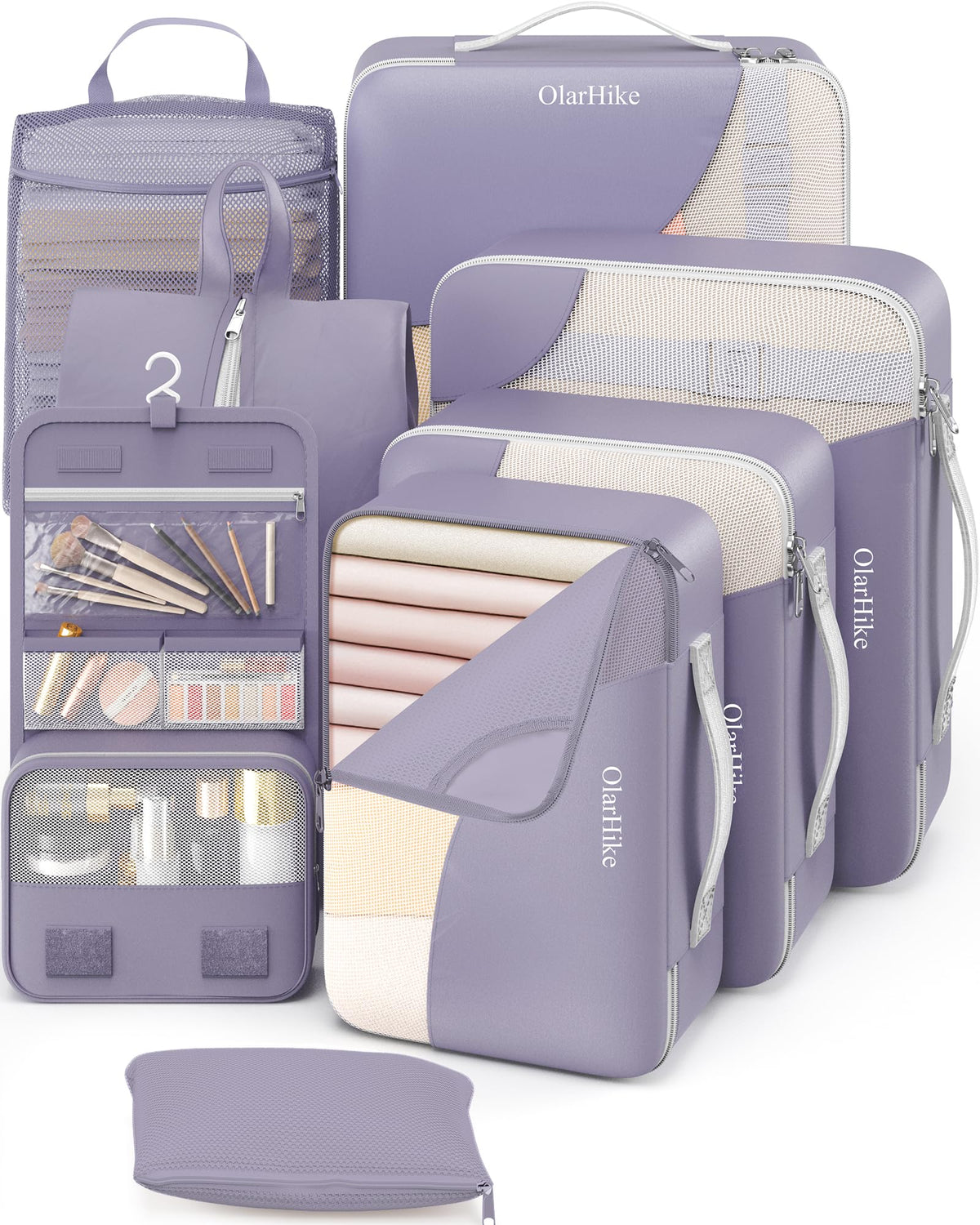 10 Set Packing Cubes for Travel, Gifts for Women Mom,Anti-Tearing Suitcase Organizer for Luggage with Shoe & Hanging Toiletry Bag,OlarHike Vacation Essentials & Accessories for Cruise Ship