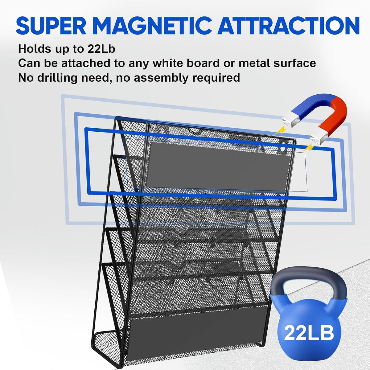 6-Tier Magnetic File Holder, No Drilling Installation File Cabinet Organizer,Black Magnetic File Holders, Magnetic Paper Holder for Refrigerator,File Cabinets, Whiteboard