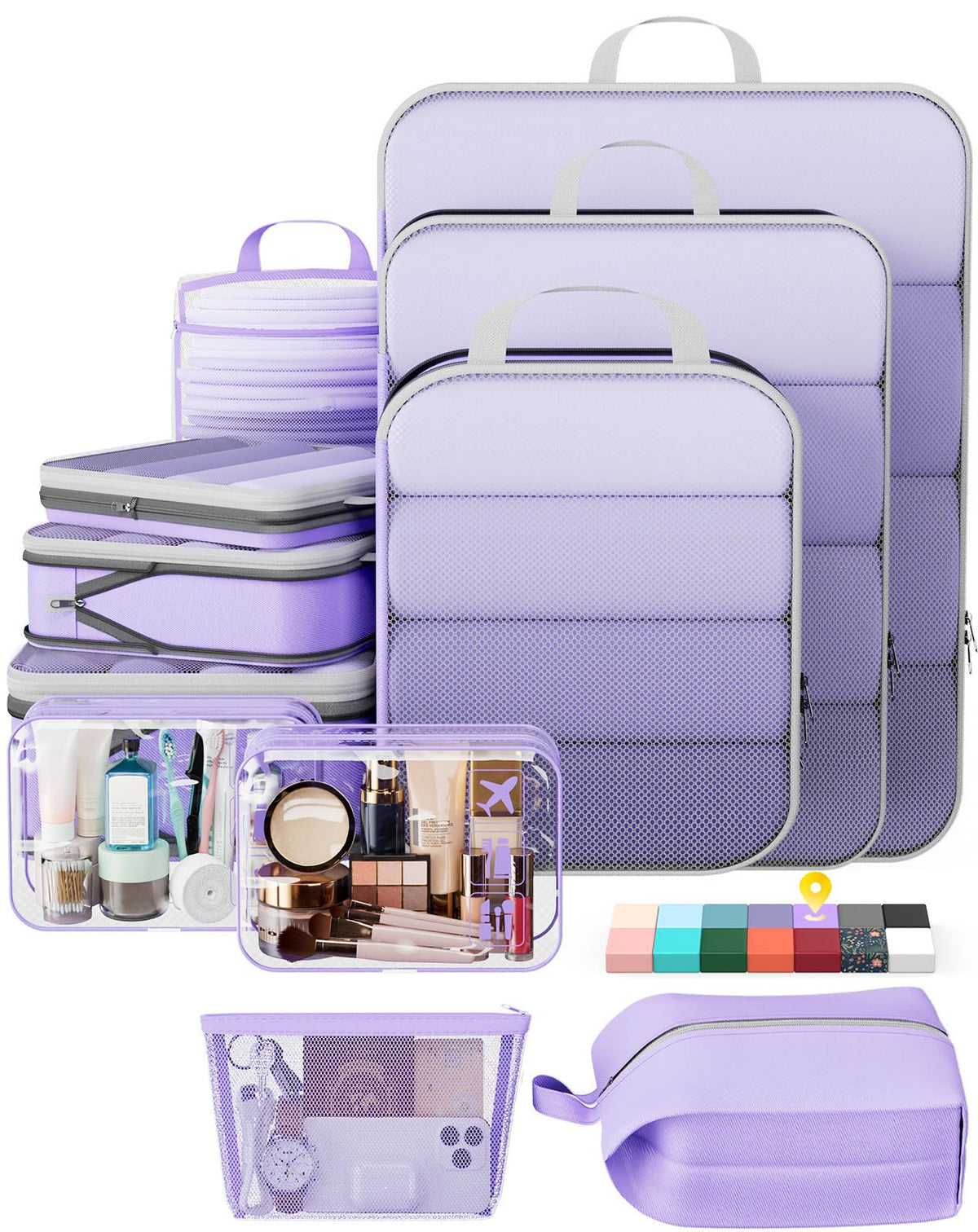 Veken 9/11 Set Compression Packing Cubes for Cruise Travel Essentials,Compressible Expandable Luggage Suitcase Organizer Bags for Clothing,Space Saver Bags with Over 1000 pcs of Mesh Holes(Beige)