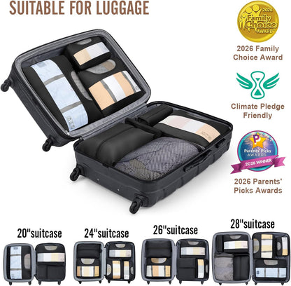 Veken 10 Set/8 Set Packing Cubes for Travel Essentials,Anti-Wrinkle Buckled Suitcase Organizer for Shoe & Toiletry Bag,Carry On Luggage Bag for Airplane & College Dorm Room Accessories,Women Men Gifts