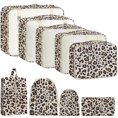 9 Set Packing Cubes for Travel Essentials - Lightweight Carry-On Luggage Organizer Bags with Shoe, Clothes & Laundry Bags for Airplane, Family & Business Travel, Pink leopard print