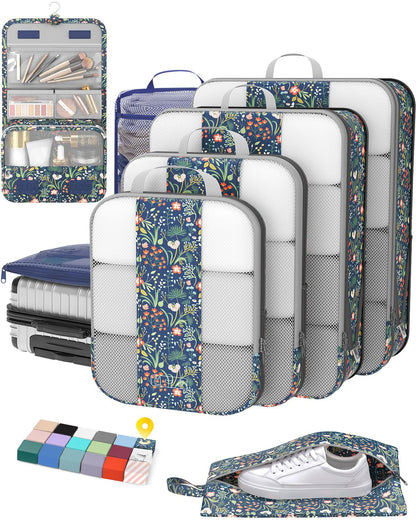 OlarHike 10 Set Compression Packing Cubes for Travel Essentials,Compressible Expandable Space Saver Bags for Organizing Clothes,Luggage Suitcase Garment Bags with Over 1000 pcs Mesh Holes(Black)