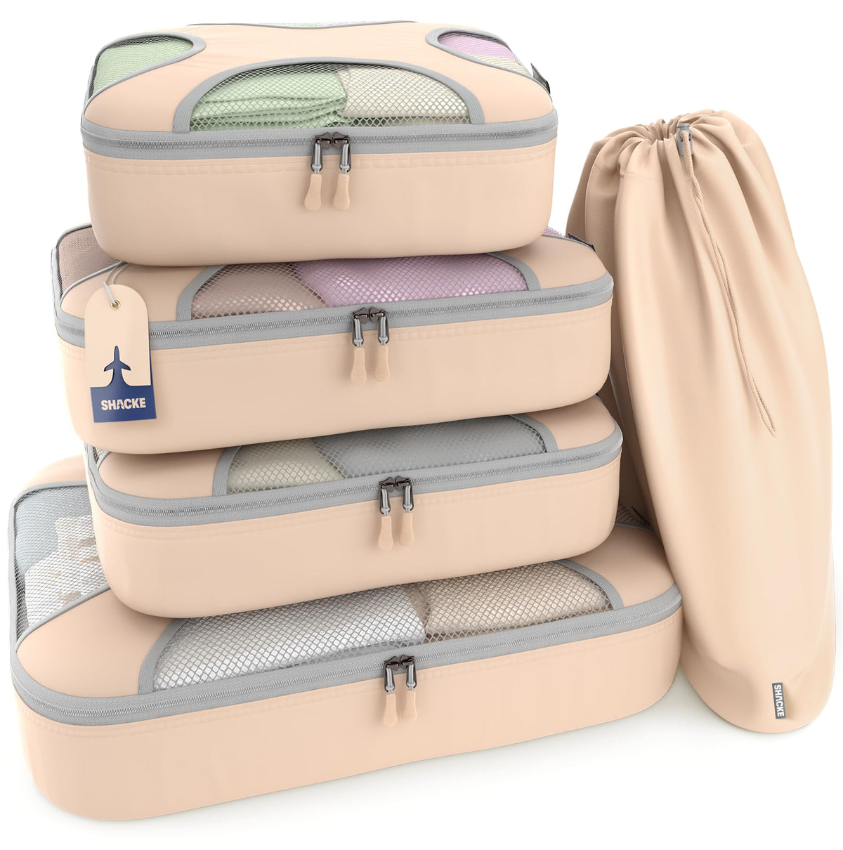 Shacke 5 Set Packing Cubes for Travel with Laundry Bag (Pure Black)