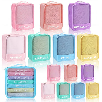 15 Pcs Day of Week Packing Cubes Travel Kids, 12x9x5inch, Macaron