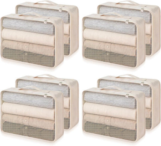 Silkfly 8 Pcs XL Packing Cube for Travel Luggage,Simple,Beige