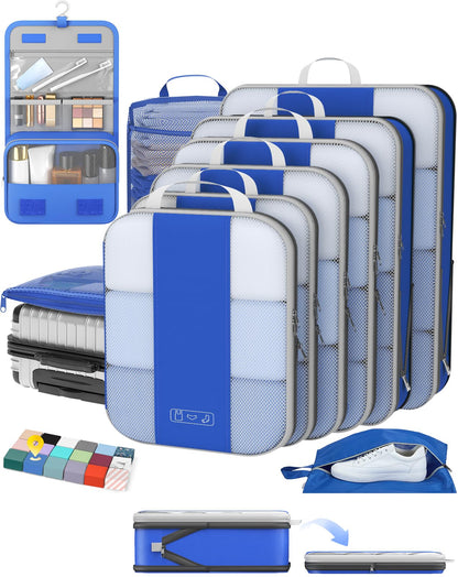 OlarHike 10 Set Compression Packing Cubes for Travel Essentials,Compressible Expandable Space Saver Bags for Organizing Clothes,Luggage Suitcase Garment Bags with Over 1000 pcs Mesh Holes(Black)