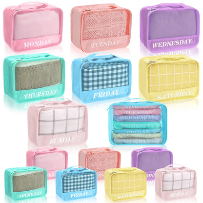 15 Pcs Day of Week Packing Cubes Travel Kids, 12x9x5inch, Macaron