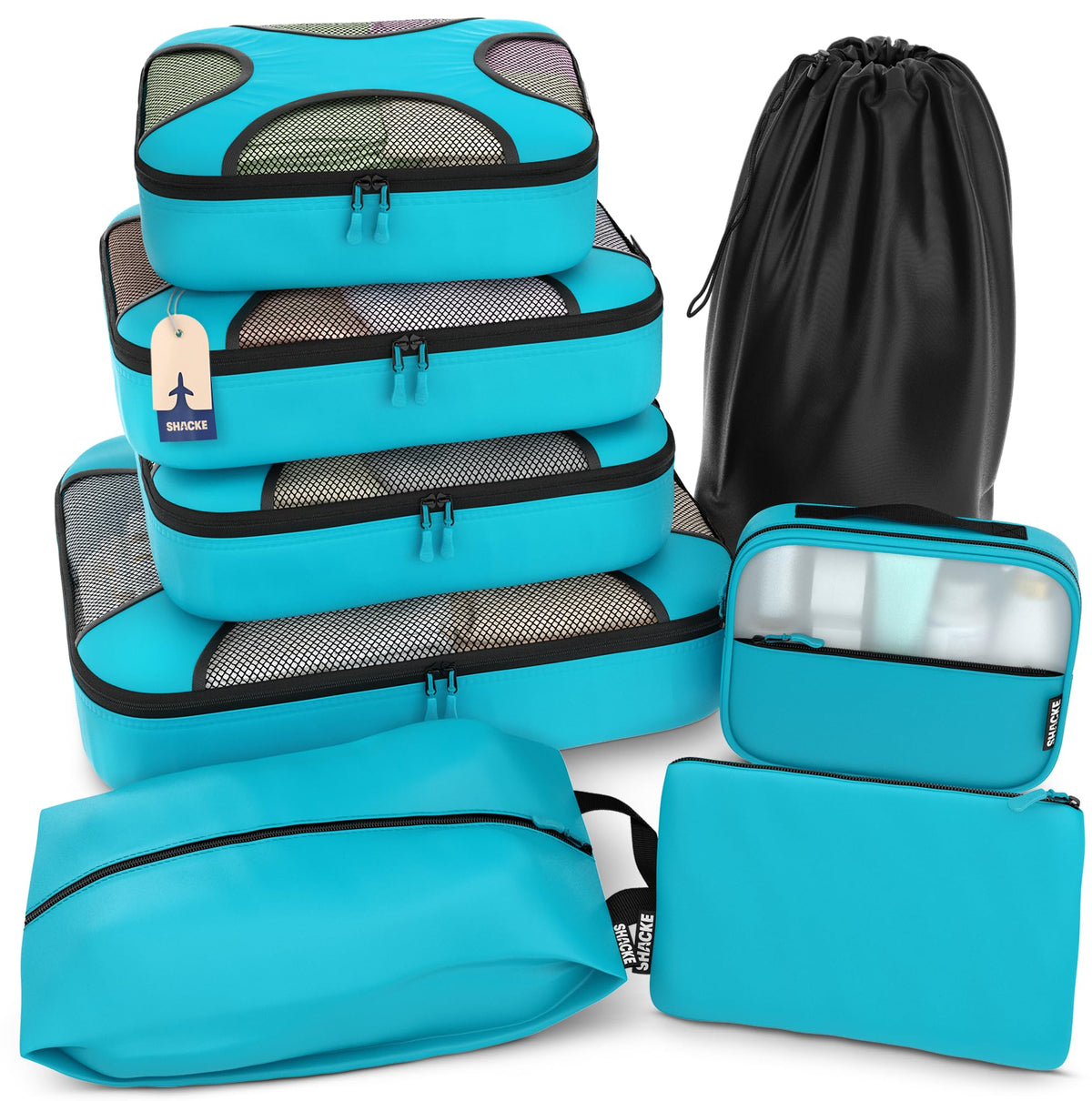 Shacke 5 Set Packing Cubes for Travel with Laundry Bag (Pure Black)