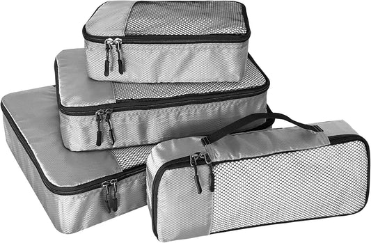 WTREE 4-Piece Packing Cubes Travel Accessories Set for Suitcases - Luggage Organizer Bags with Double Zipper - Mesh Top - Small/Medium/Large/Slim - Grey