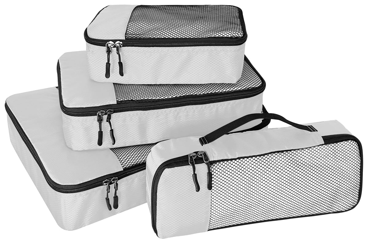 WTREE 4-Piece Packing Cubes Travel Accessories Set for Suitcases - Luggage Organizer Bags with Double Zipper - Mesh Top - Small/Medium/Large/Slim - Grey