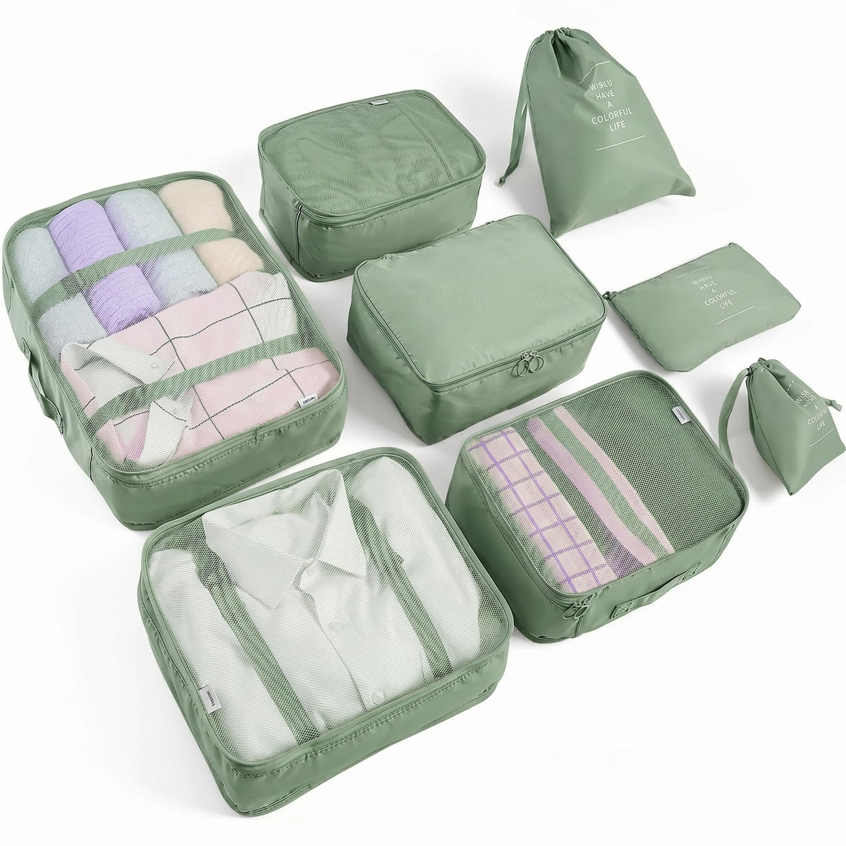 LANSKLBD 6/8 Set Packing Cubes for Suitcases Travel Luggage Packing Organizers,Travel Accessories Essentials Luggage Organizer with Shoe/Tioletry/Laundry Bag (Beige, 8 set)