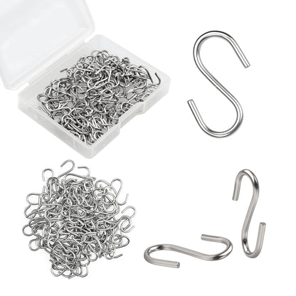 100 Pack 1/2 Inch Mini S Hooks Silver Stainless Steel — Tiny S Shaped Hooks for Jewelry Display, Christmas Ornaments, Crafts & DIY, Plastic Storage Box