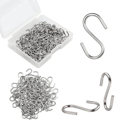 100 Pack 1/2 Inch Mini S Hooks Silver Stainless Steel — Tiny S Shaped Hooks for Jewelry Display, Christmas Ornaments, Crafts & DIY, Plastic Storage Box