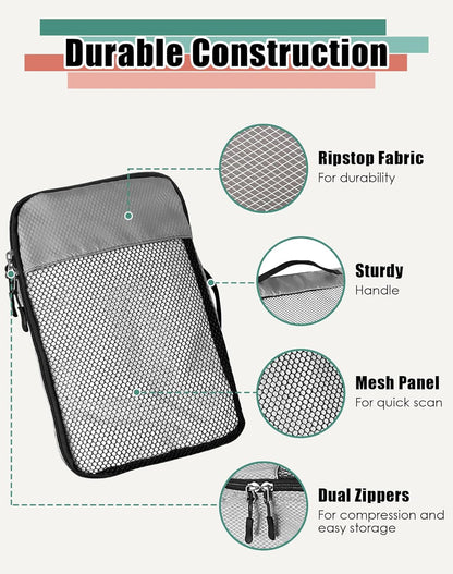 WTREE 4-Piece Packing Cubes Travel Accessories Set for Suitcases - Luggage Organizer Bags with Double Zipper - Mesh Top - Small/Medium/Large/Slim - Grey