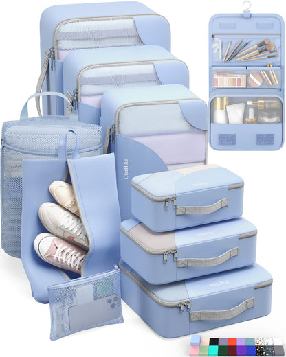 10 Set Packing Cubes for Travel, Gifts for Women Mom,Anti-Tearing Suitcase Organizer for Luggage with Shoe & Hanging Toiletry Bag,OlarHike Vacation Essentials & Accessories for Cruise Ship