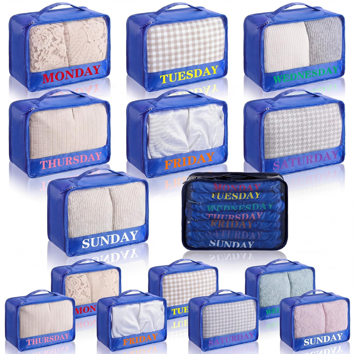 15 Pcs Day of Week Packing Cubes Travel Kids, 12x9x5inch, Macaron