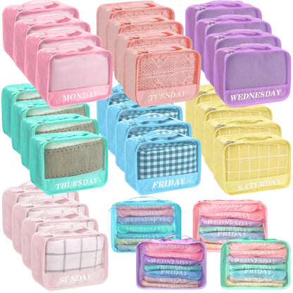 15 Pcs Day of Week Packing Cubes Travel Kids, 12x9x5inch, Macaron