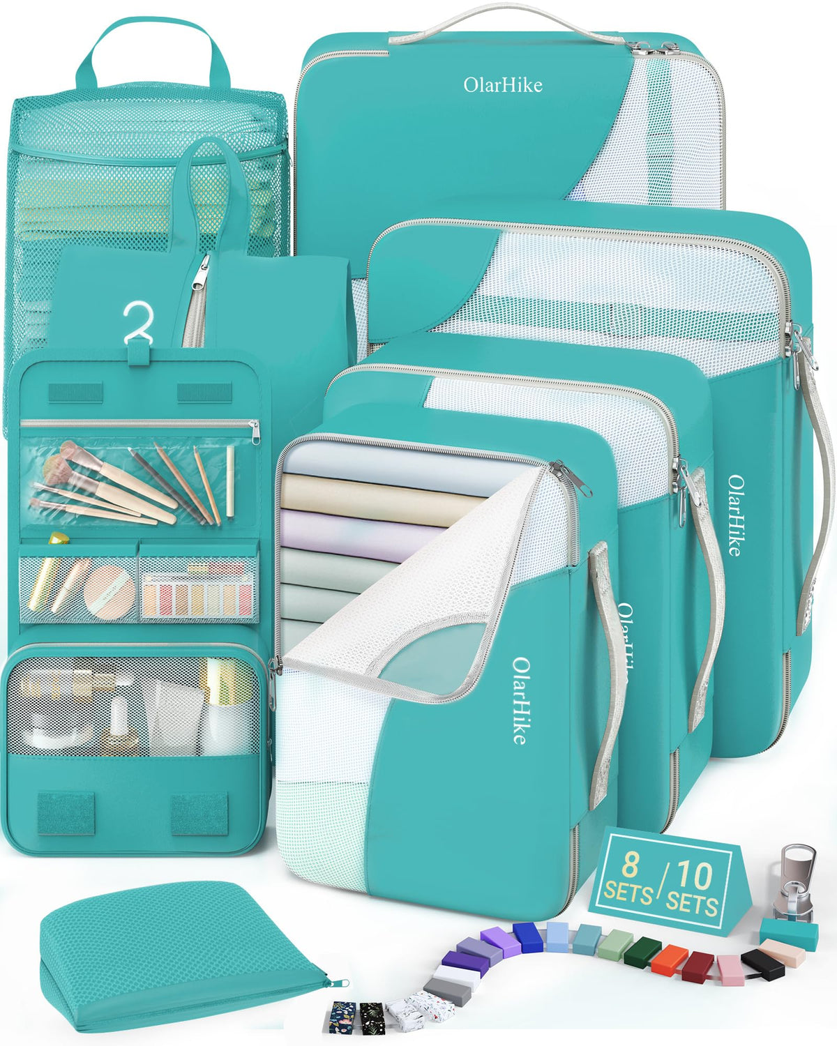 10 Set Packing Cubes for Travel, Gifts for Women Mom,Anti-Tearing Suitcase Organizer for Luggage with Shoe & Hanging Toiletry Bag,OlarHike Vacation Essentials & Accessories for Cruise Ship