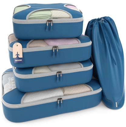 Shacke 5 Set Packing Cubes for Travel with Laundry Bag (Pure Black)