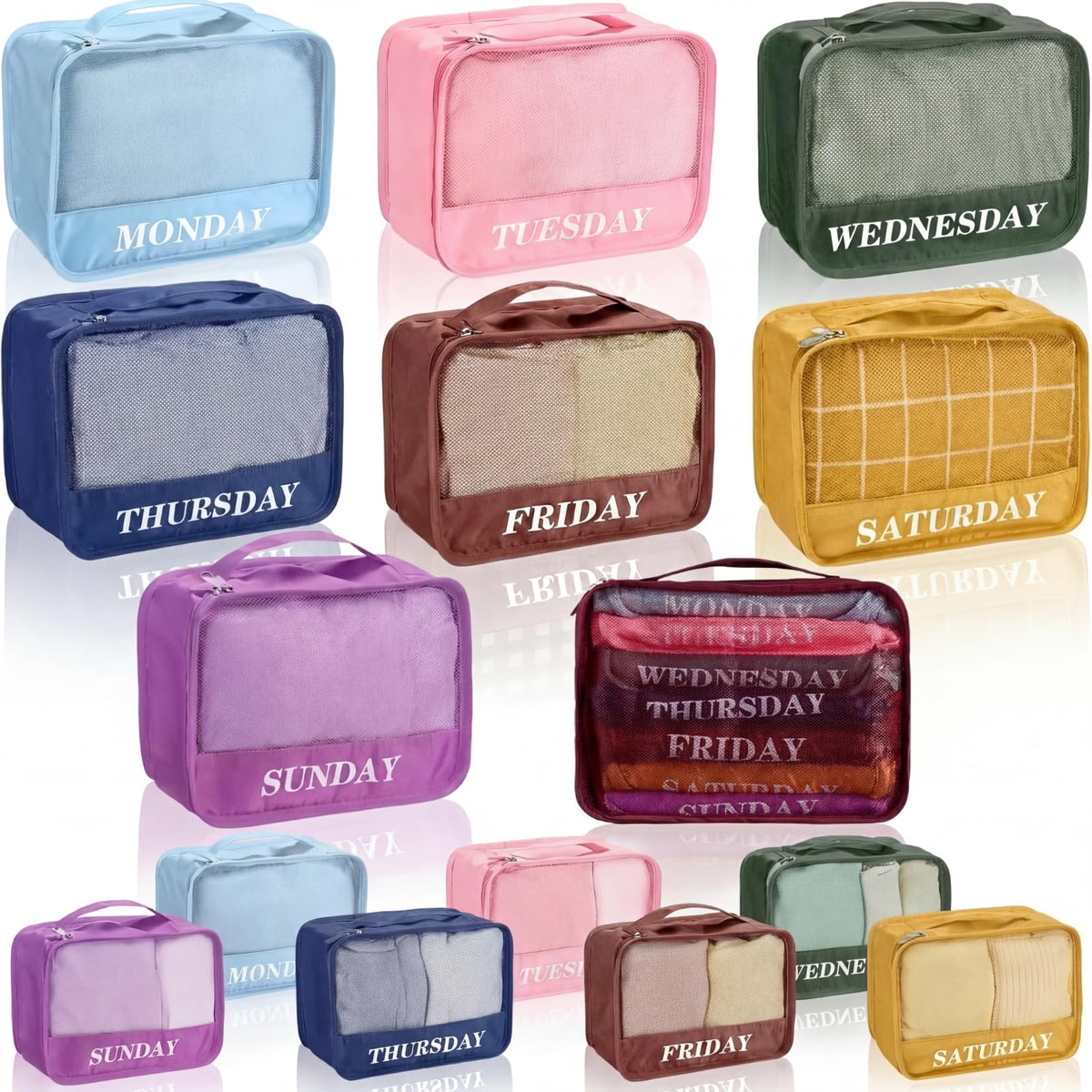 15 Pcs Day of Week Packing Cubes Travel Kids, 12x9x5inch, Macaron