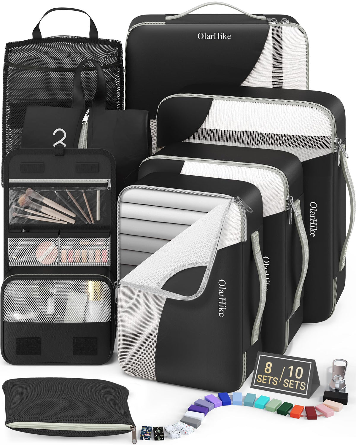 10 Set Packing Cubes for Travel, Gifts for Women Mom,Anti-Tearing Suitcase Organizer for Luggage with Shoe & Hanging Toiletry Bag,OlarHike Vacation Essentials & Accessories for Cruise Ship