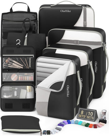 10 Set Packing Cubes for Travel, Gifts for Women Mom,Anti-Tearing Suitcase Organizer for Luggage with Shoe & Hanging Toiletry Bag,OlarHike Vacation Essentials & Accessories for Cruise Ship