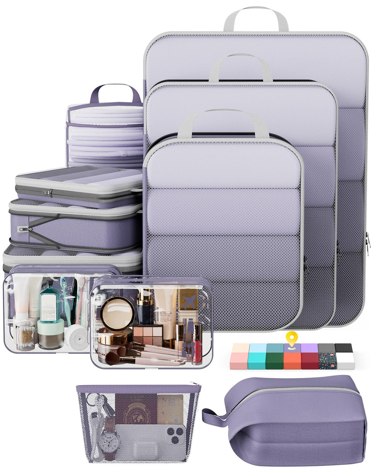 Veken 9/11 Set Compression Packing Cubes for Cruise Travel Essentials,Compressible Expandable Luggage Suitcase Organizer Bags for Clothing,Space Saver Bags with Over 1000 pcs of Mesh Holes(Beige)
