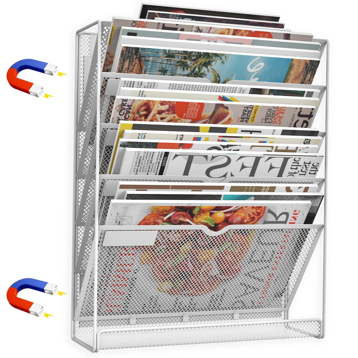 6-Tier Magnetic File Holder, No Drilling Installation File Cabinet Organizer,Black Magnetic File Holders, Magnetic Paper Holder for Refrigerator,File Cabinets, Whiteboard