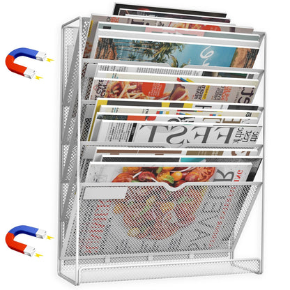 6-Tier Magnetic File Holder, No Drilling Installation File Cabinet Organizer,Black Magnetic File Holders, Magnetic Paper Holder for Refrigerator,File Cabinets, Whiteboard