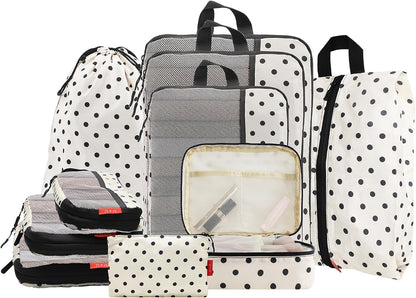 U+U 10 Set Compression Packing Cubes, Travel Organizers (Polka Dot)