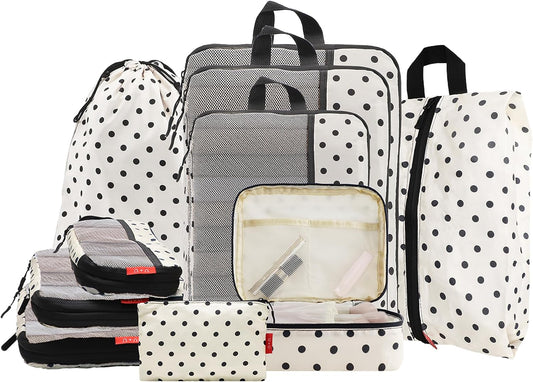 U+U 10 Set Compression Packing Cubes, Travel Organizers (Polka Dot)