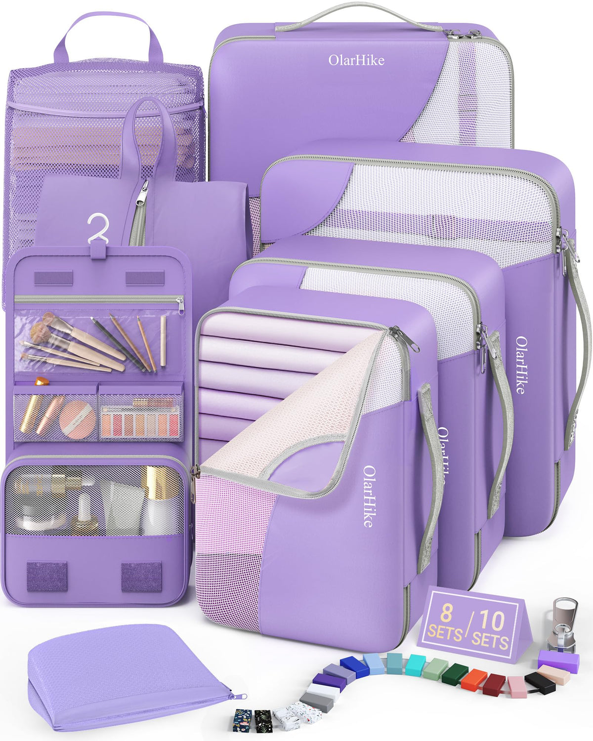10 Set Packing Cubes for Travel, Gifts for Women Mom,Anti-Tearing Suitcase Organizer for Luggage with Shoe & Hanging Toiletry Bag,OlarHike Vacation Essentials & Accessories for Cruise Ship