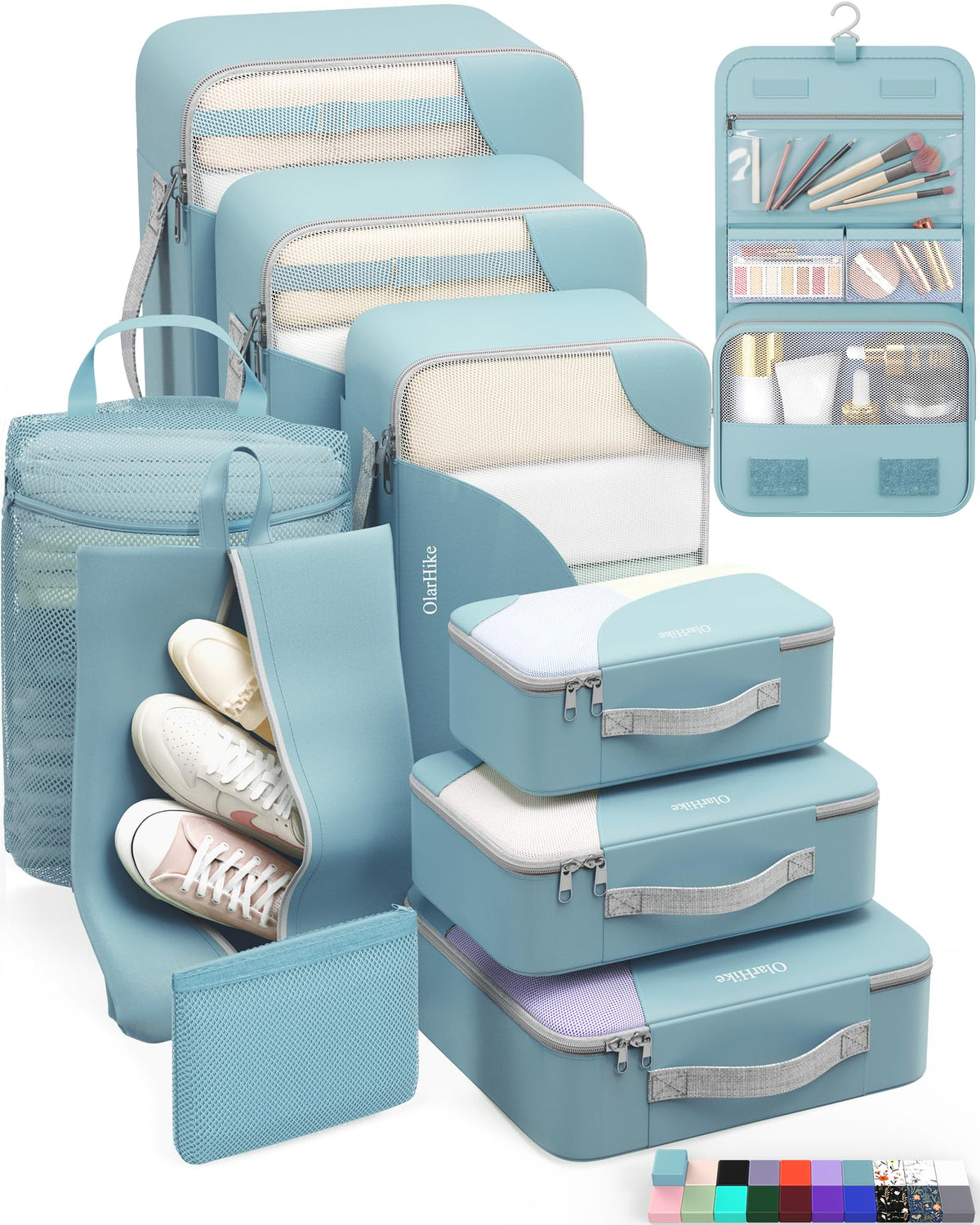 10 Set Packing Cubes for Travel, Gifts for Women Mom,Anti-Tearing Suitcase Organizer for Luggage with Shoe & Hanging Toiletry Bag,OlarHike Vacation Essentials & Accessories for Cruise Ship