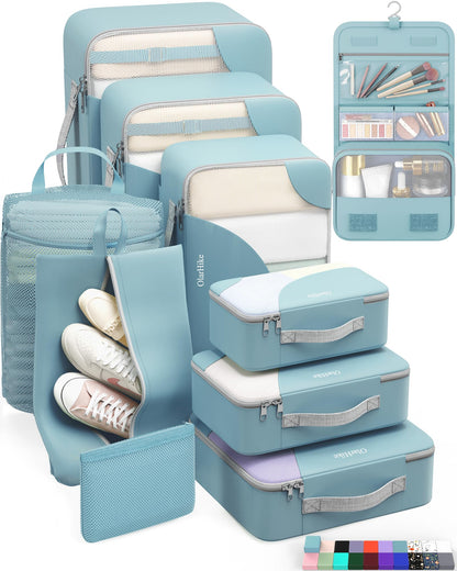 10 Set Packing Cubes for Travel, Gifts for Women Mom,Anti-Tearing Suitcase Organizer for Luggage with Shoe & Hanging Toiletry Bag,OlarHike Vacation Essentials & Accessories for Cruise Ship