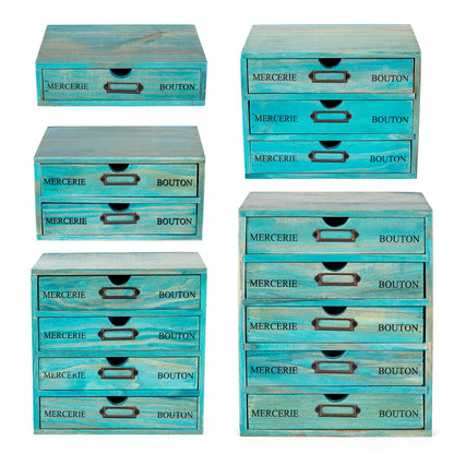 Turquoise Single Drawer Unit - European Country Style Desk Organizer Box - 9.7x7x2.6 Teal Wooden Stackable Drawer - Countertop Organizer Drawer w/Label Holder - Single Monitor Shelf