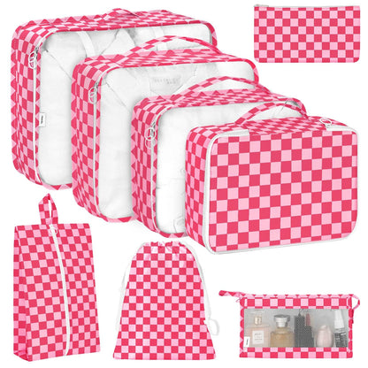 KPX 8 Set Packing Cubes for Travel, Luggage Packing Organizers Accessories Large Toiletries Bag for Clothes Shoes Cosmetics (8Set-Pink Bow)
