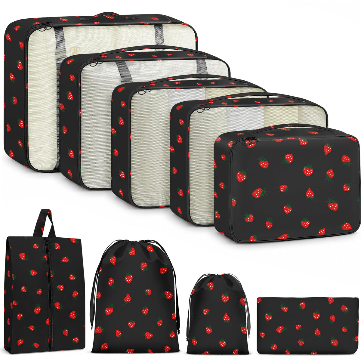 9 Set Packing Cubes for Travel Essentials - Lightweight Carry-On Luggage Organizer Bags with Shoe, Clothes & Laundry Bags for Airplane, Family & Business Travel, Pink leopard print