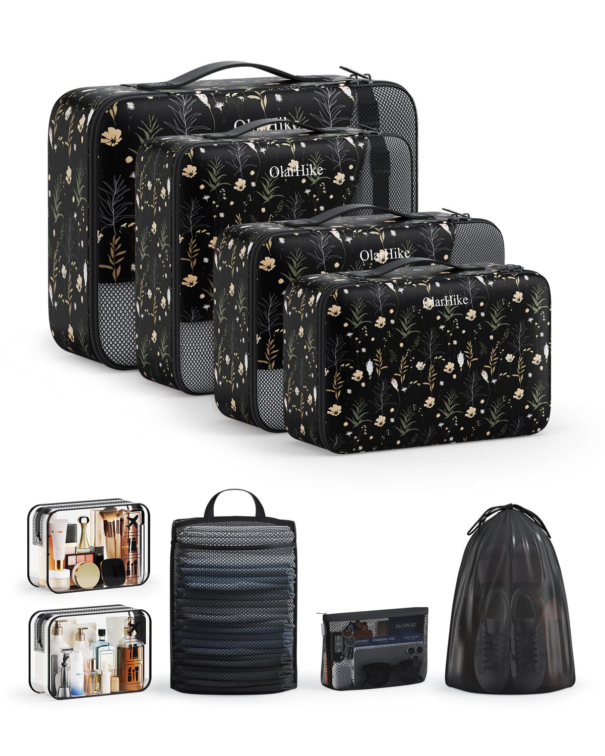 10 Set Packing Cubes for Travel, Gifts for Women Mom,Anti-Tearing Suitcase Organizer for Luggage with Shoe & Hanging Toiletry Bag,OlarHike Vacation Essentials & Accessories for Cruise Ship