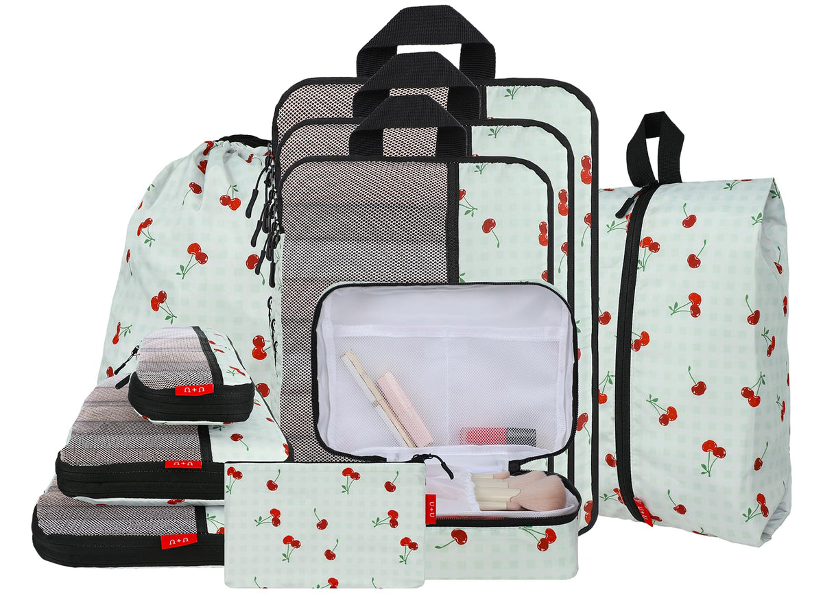 U+U 10 Set Compression Packing Cubes, Travel Organizers (Polka Dot)