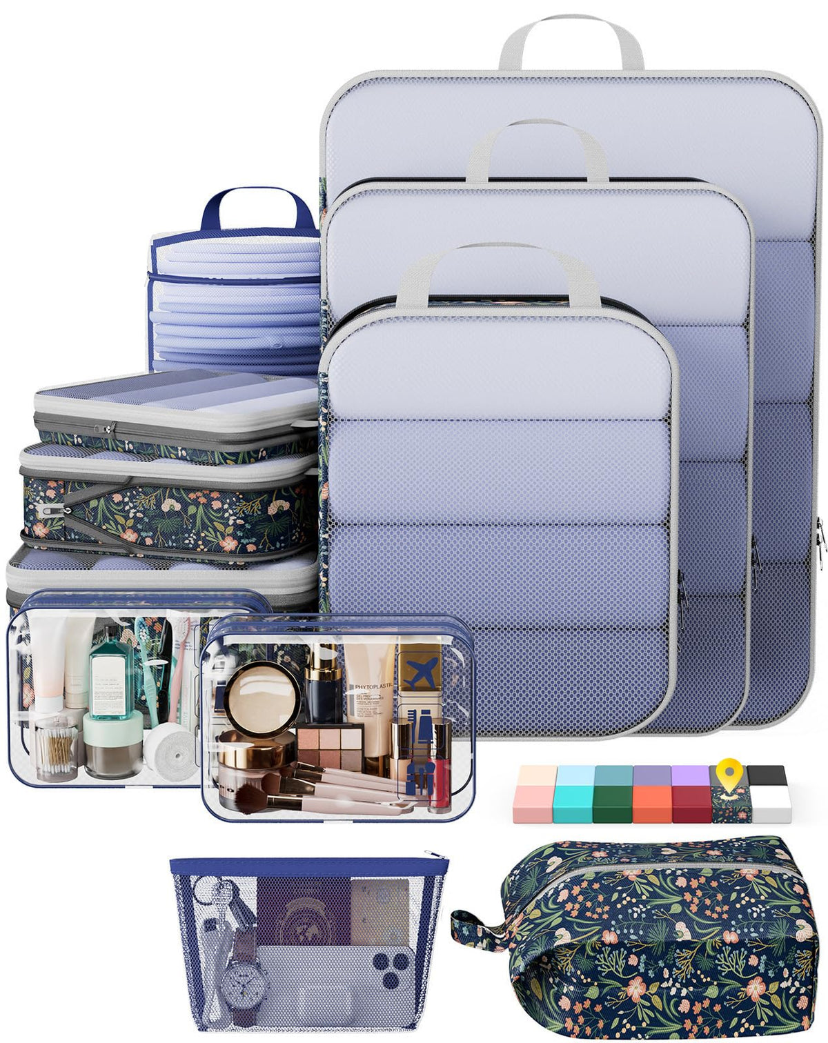 Veken 9/11 Set Compression Packing Cubes for Cruise Travel Essentials,Compressible Expandable Luggage Suitcase Organizer Bags for Clothing,Space Saver Bags with Over 1000 pcs of Mesh Holes(Beige)