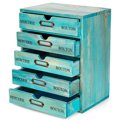 Turquoise Single Drawer Unit - European Country Style Desk Organizer Box - 9.7x7x2.6 Teal Wooden Stackable Drawer - Countertop Organizer Drawer w/Label Holder - Single Monitor Shelf