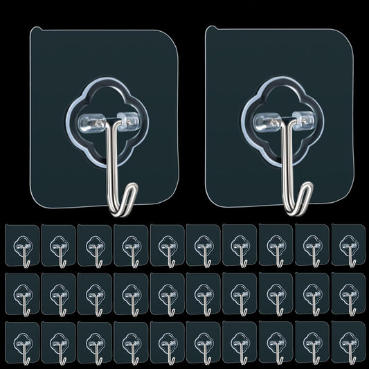 DKHDBD Adhesive Hooks 32 Pack 33lb Transparent Reusable Removable