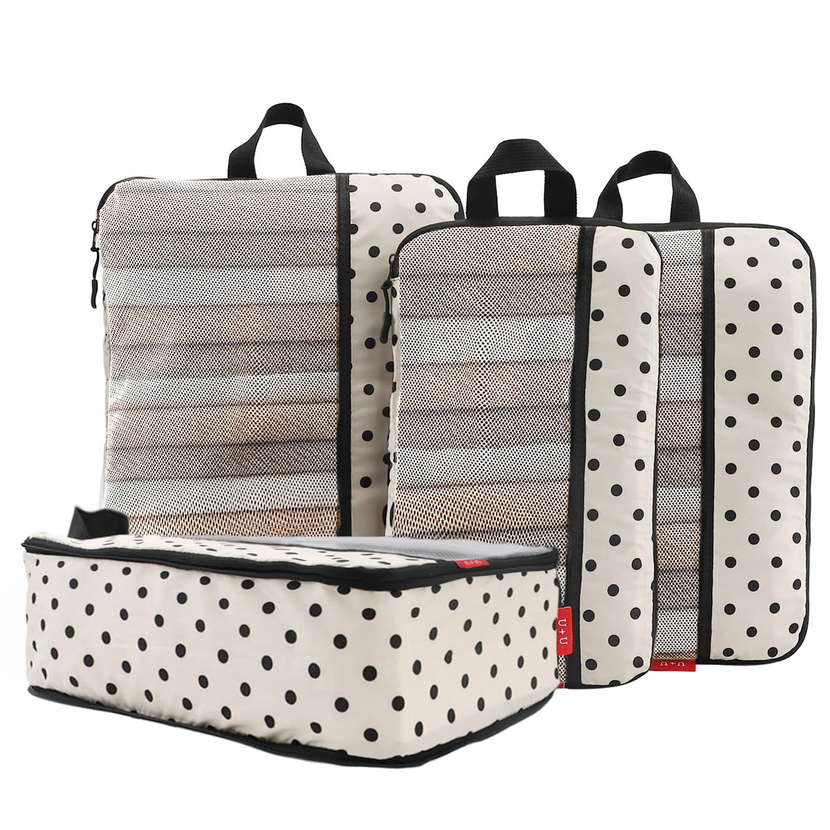 U+U 10 Set Compression Packing Cubes, Travel Organizers (Polka Dot)