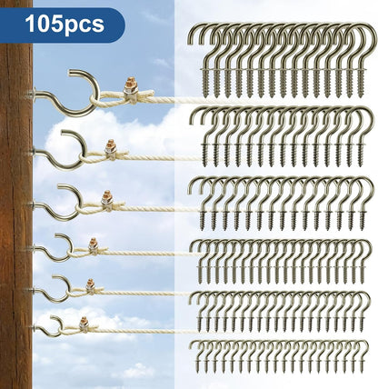 105 Pcs Cup Hooks Bronze Screw-in 6 Sizes Metal Ceiling