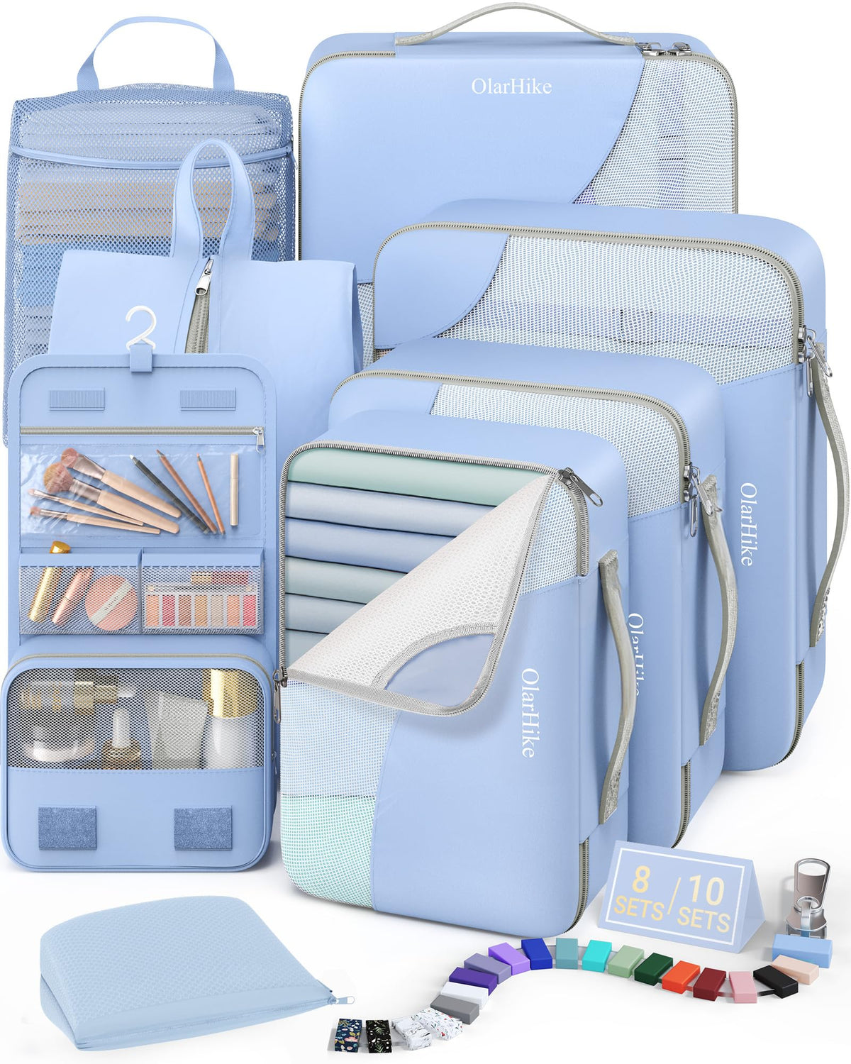 10 Set Packing Cubes for Travel, Gifts for Women Mom,Anti-Tearing Suitcase Organizer for Luggage with Shoe & Hanging Toiletry Bag,OlarHike Vacation Essentials & Accessories for Cruise Ship