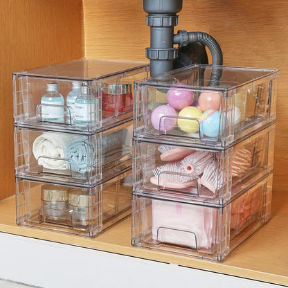 Vtopmart 4 Pack Stackable Clear Drawer with Dividers