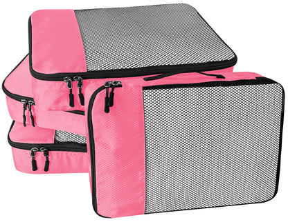 WTREE 4-Piece Packing Cubes Travel Accessories Set for Suitcases - Luggage Organizer Bags with Double Zipper - Mesh Top - Small/Medium/Large/Slim - Grey