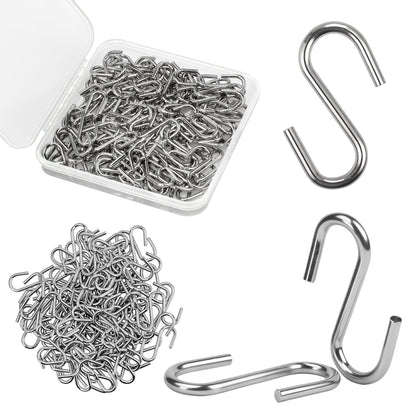 100 Pack 1/2 Inch Mini S Hooks Silver Stainless Steel — Tiny S Shaped Hooks for Jewelry Display, Christmas Ornaments, Crafts & DIY, Plastic Storage Box